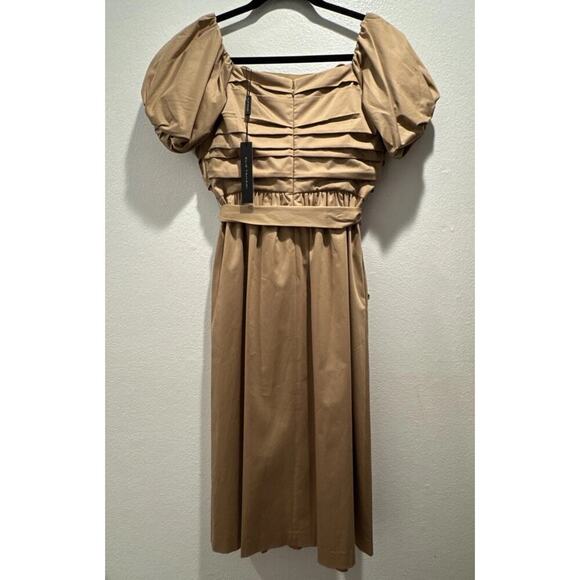 Elie Tahari Dress Women’s Size 2 Topaz Midi Off The Shoulder Belted Rattan - Picture 6 of 12